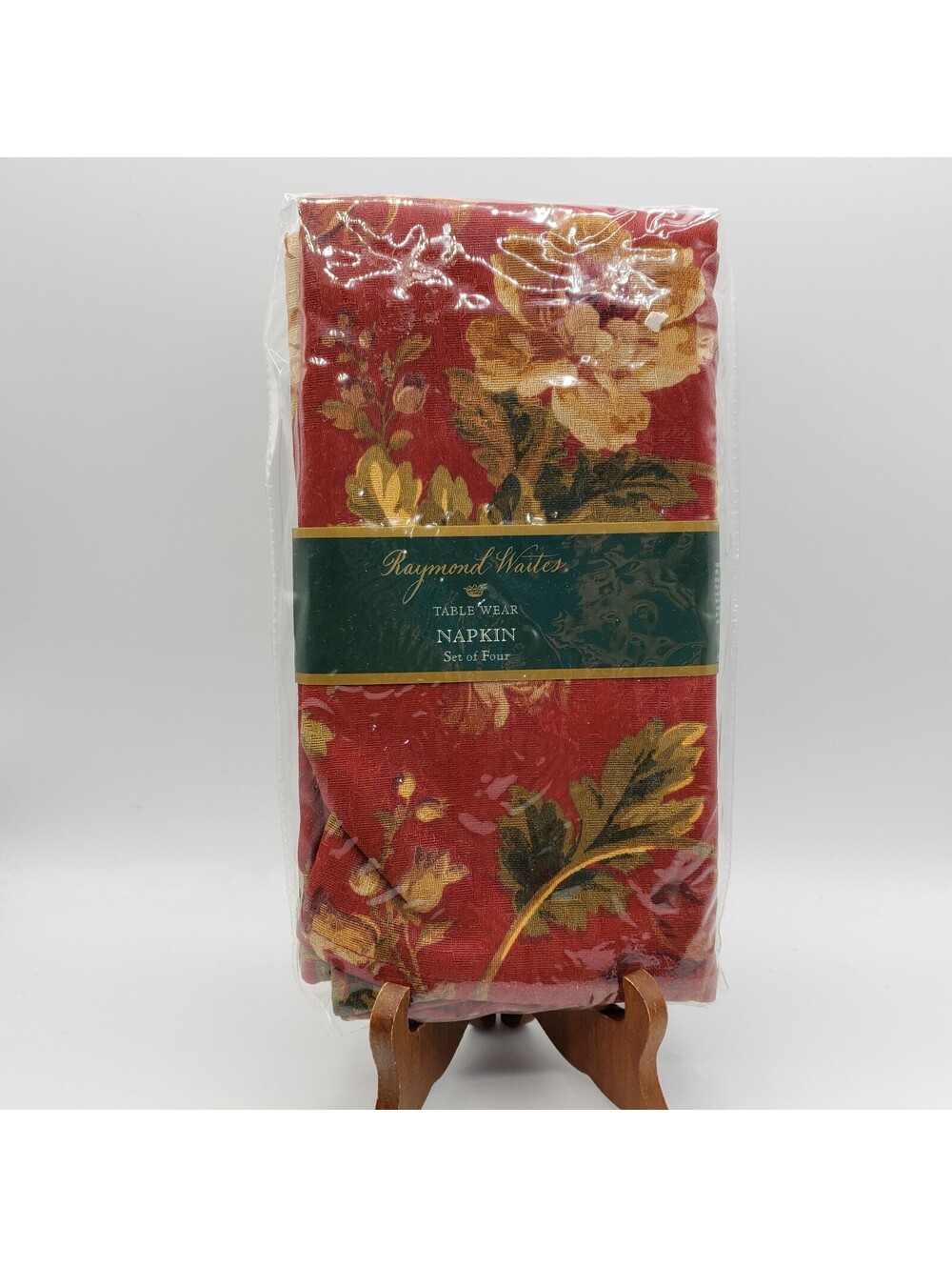 Vintage Raymond Waites Table Wear Napkins NIP QTY 4 Floral & Leaf Deep Red
